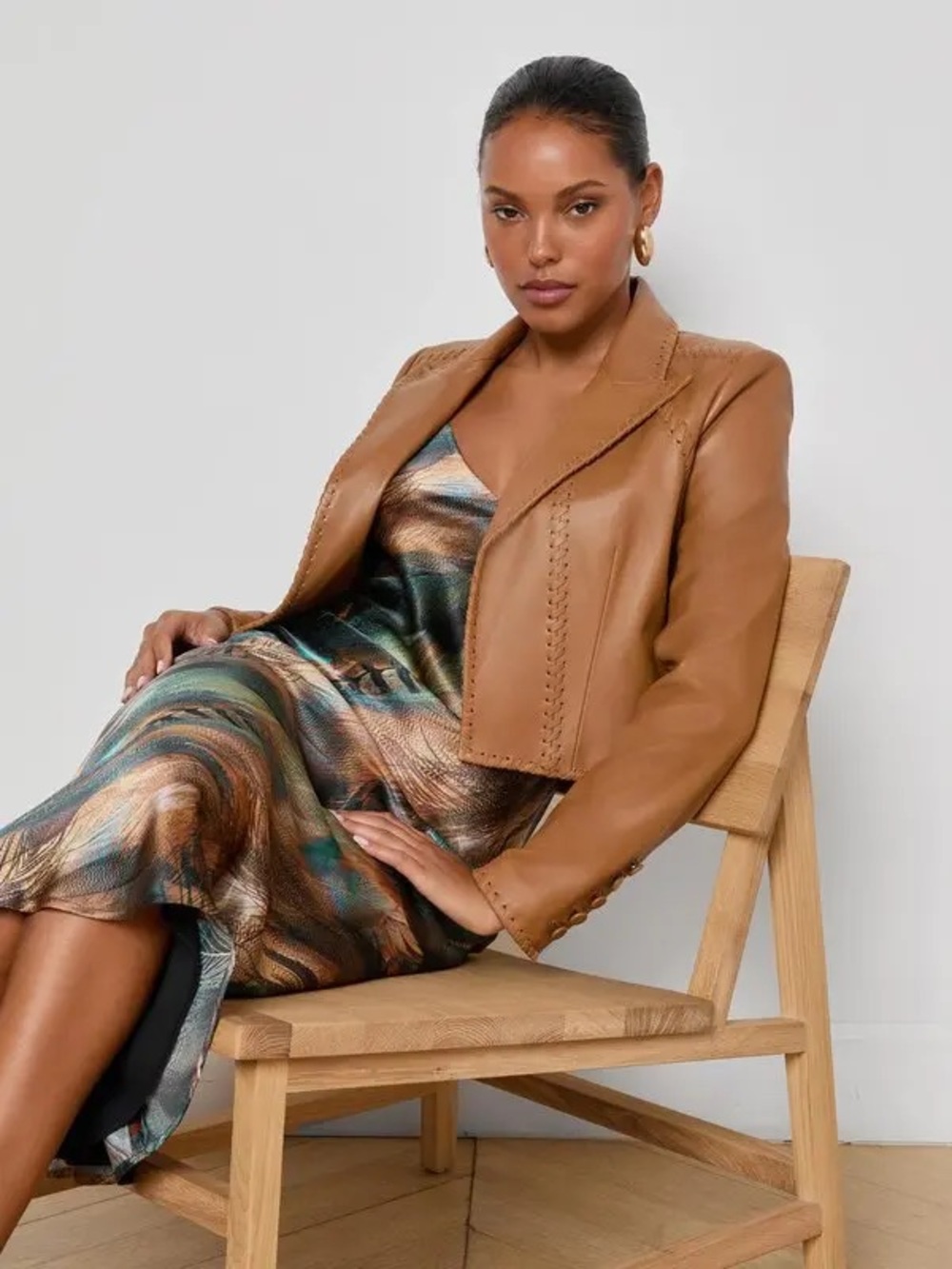 NWT L'AGENCE Dulcie Leather Whipstitch Blazer in Soft Cognac - Picture 5 of 9